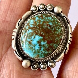 Navajo Turquoise Ring Sz 10 Sonoran Gold Sterling Benally Spiderweb Native Amer